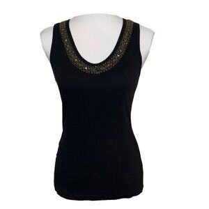 Karen Kane Black Ribbed Tank Top with Beads and Sequins Size Medium